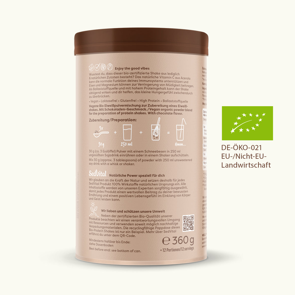 SedVital Bio-Protein Shake mit Schokoladen-Geschmack, 360g