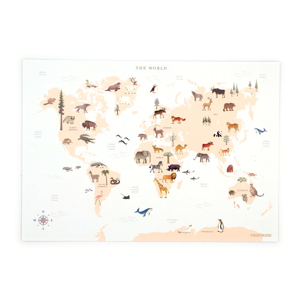 WORLD MAP ANIMAL Poster A5