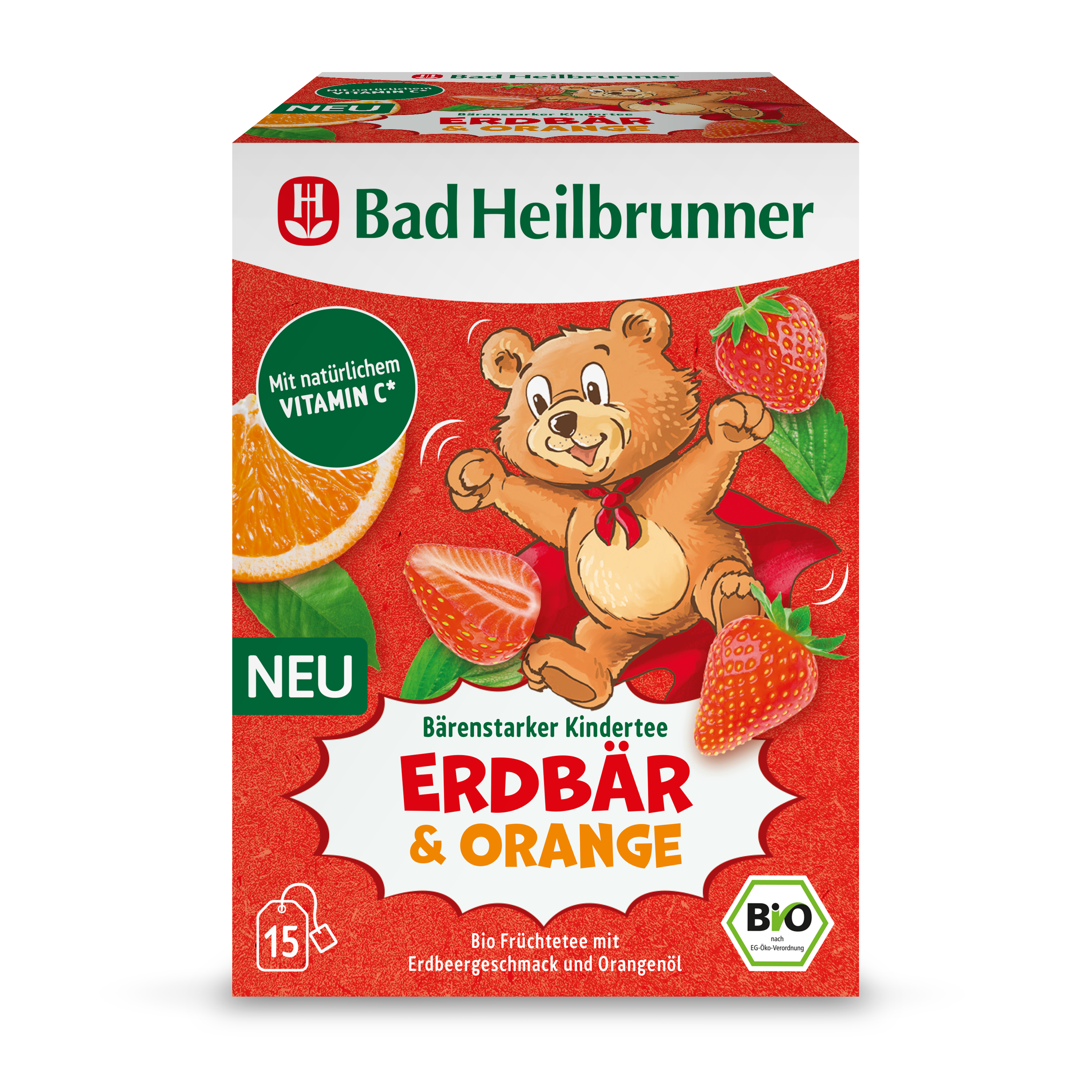 Bad Heilbrunner - Bärenstarker Kindertee Erdbär & Orange - Vegan & Bio, 15 Filterbeutel