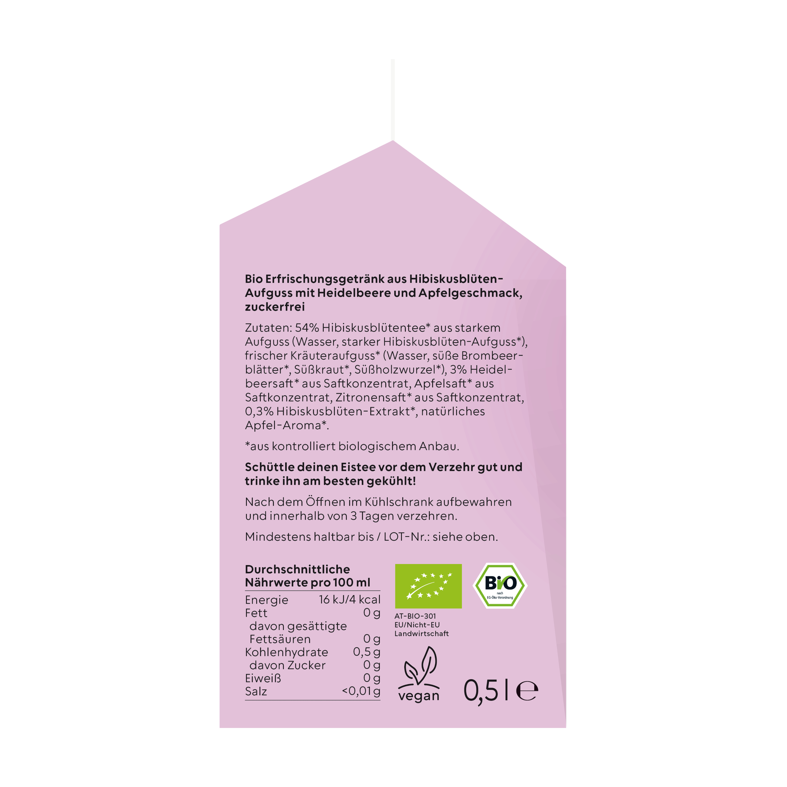 nosuga, Bio Eistee Hibiskusblüte & Heidelbeere, 500 ml