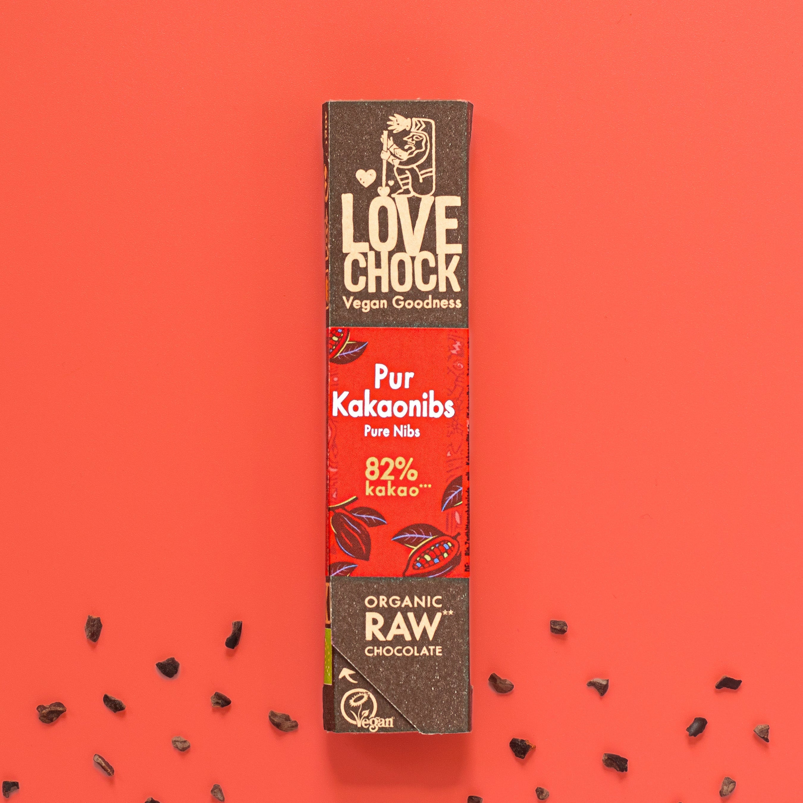 Lovechock Vegane Bio Riegel Pur Kakaonibs, 40g