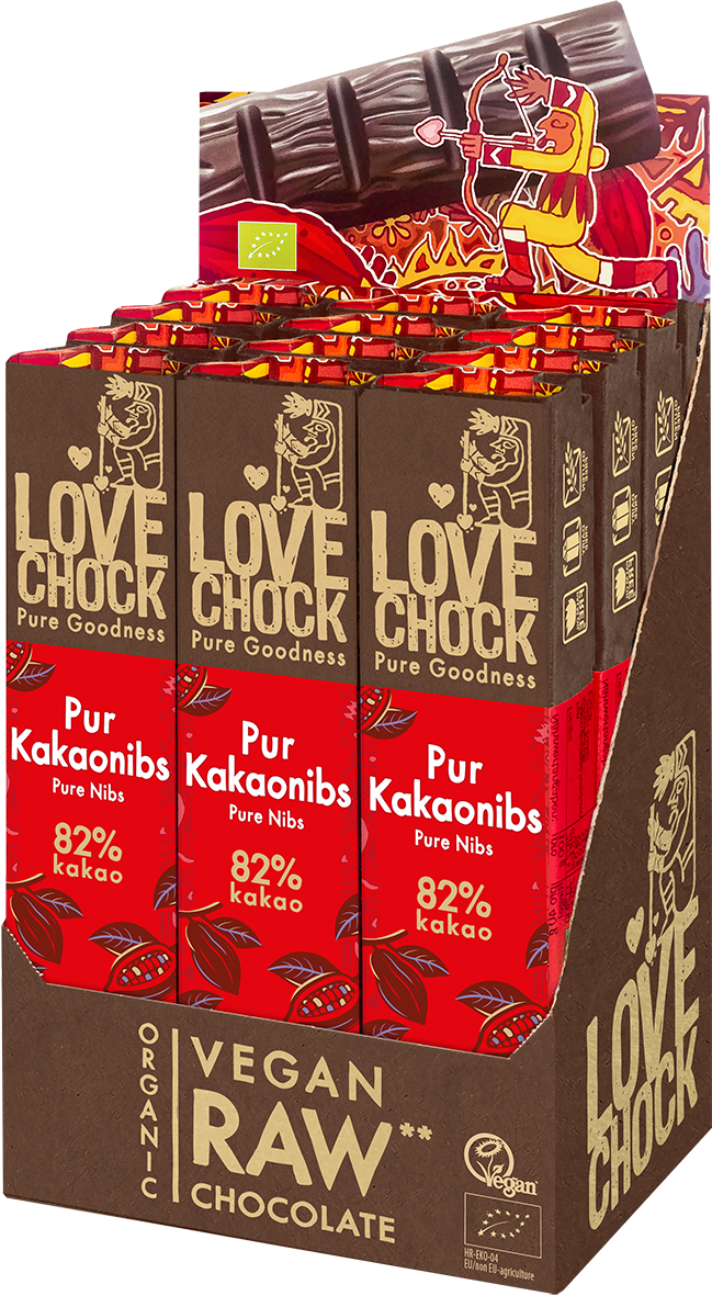 Lovechock Vegane Bio Riegel Pur Kakaonibs, 40g