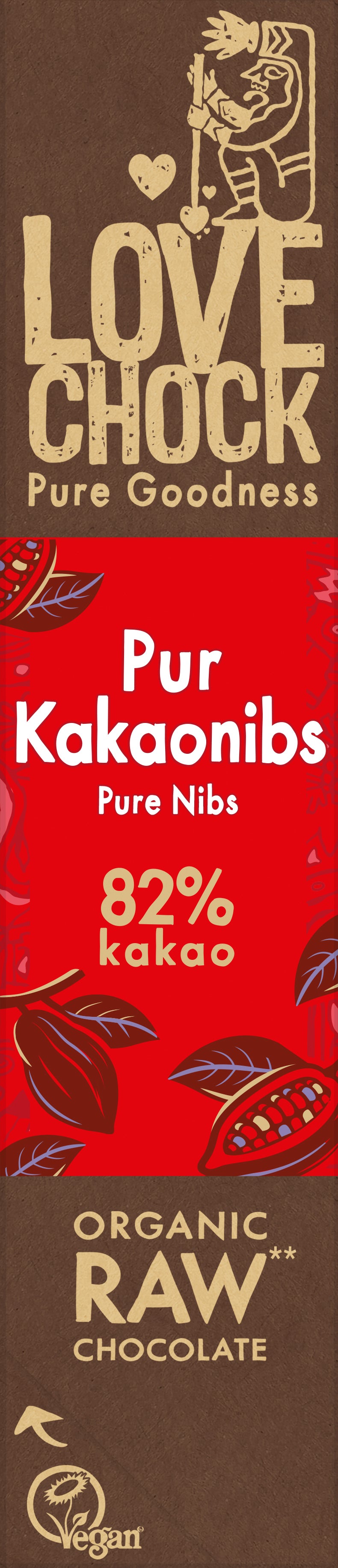 Lovechock Vegane Bio Riegel Pur Kakaonibs, 40g
