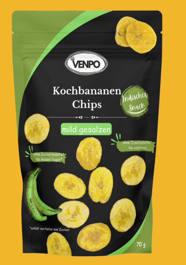 Venpo Kochbananen Chips mit Kurkuma & Salz, 70g