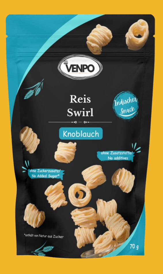 Venpo Reis Swirl- Reissnack mit Knoblauchgeschmack, 70g