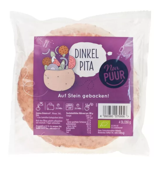 nur puur Dinkel Pita - Vegan & Bio, 260g