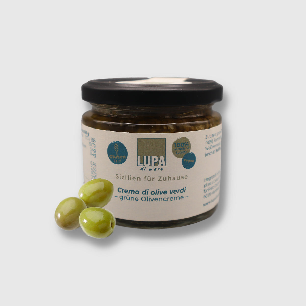 Lupa Di Mare Crema di Olive verdi - Grüne Olivencreme - Vegan & Glutenfrei, 190g