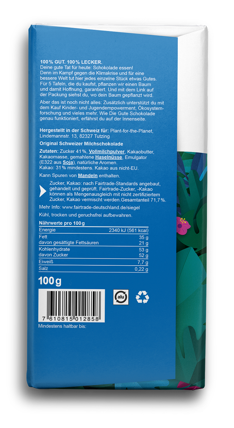 Plant-for-the-Planet: Die Gute Schokolade Vollmilch, 14x100g
