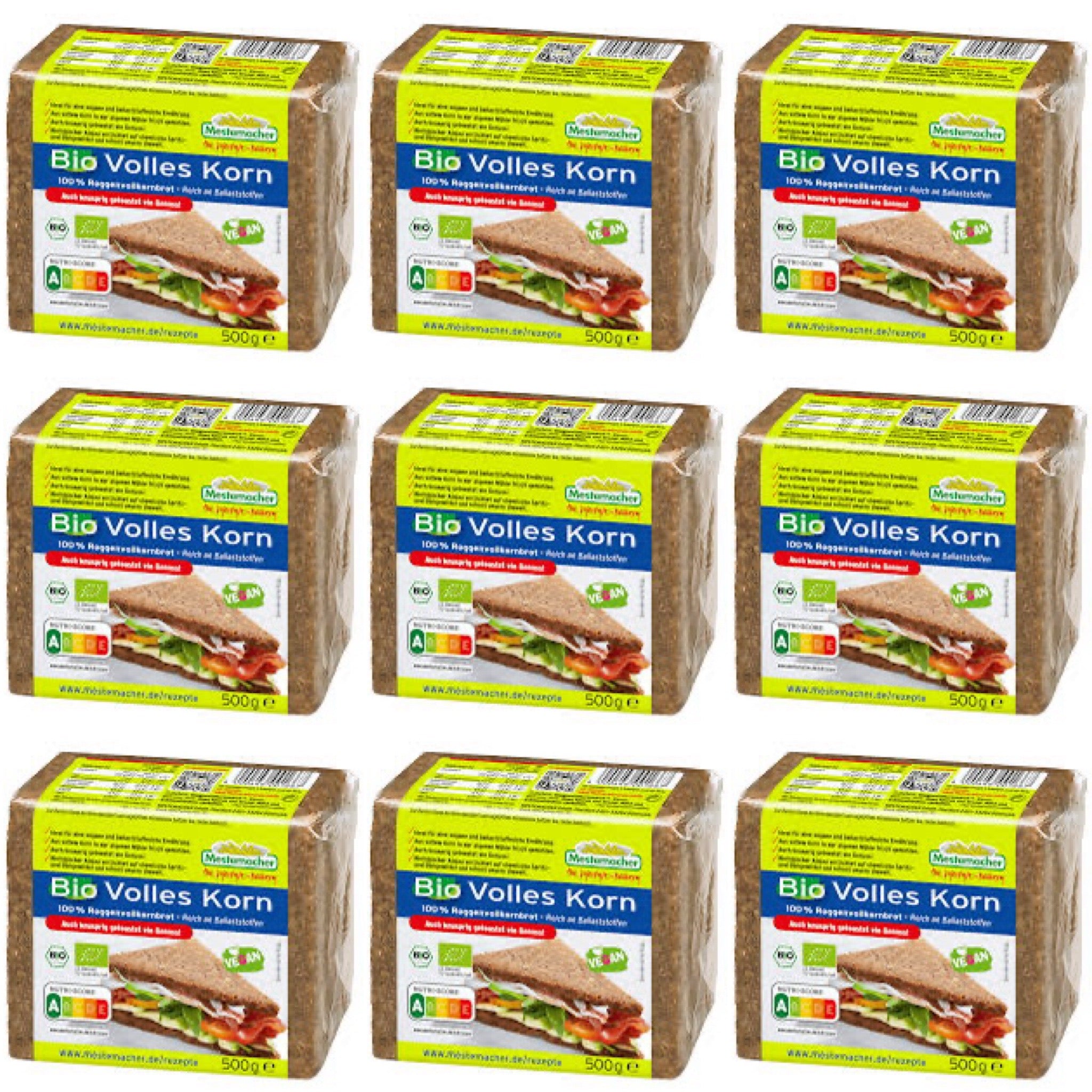 Mestemacher Volles Korn Brot - Vegan & Bio, 9x500g