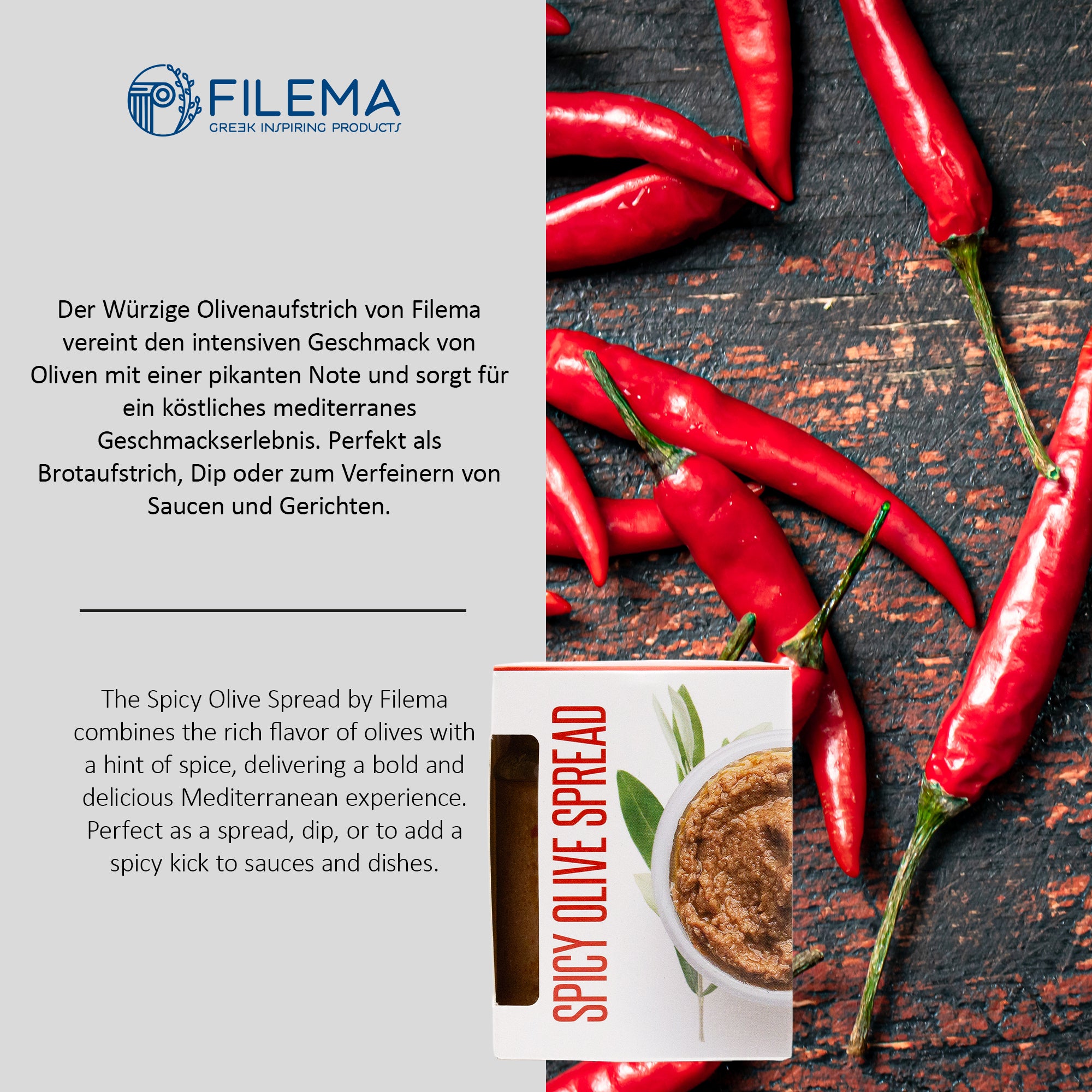 FILEMA Spicy Kalamon Olivenaufstrich - Vegan, 200g