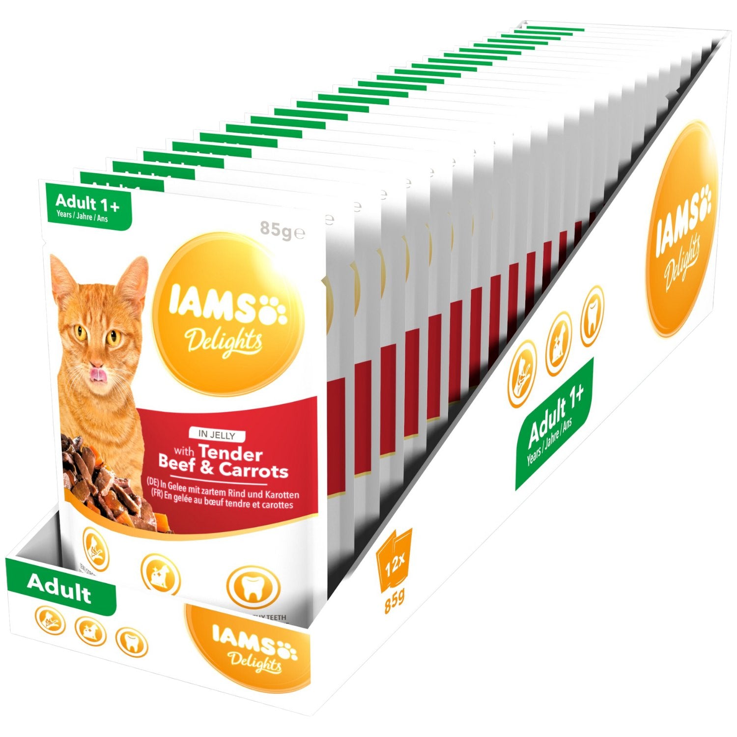 IAMS Katzenfutter Rind & Karotten in Gelee – Adult, 12x85g