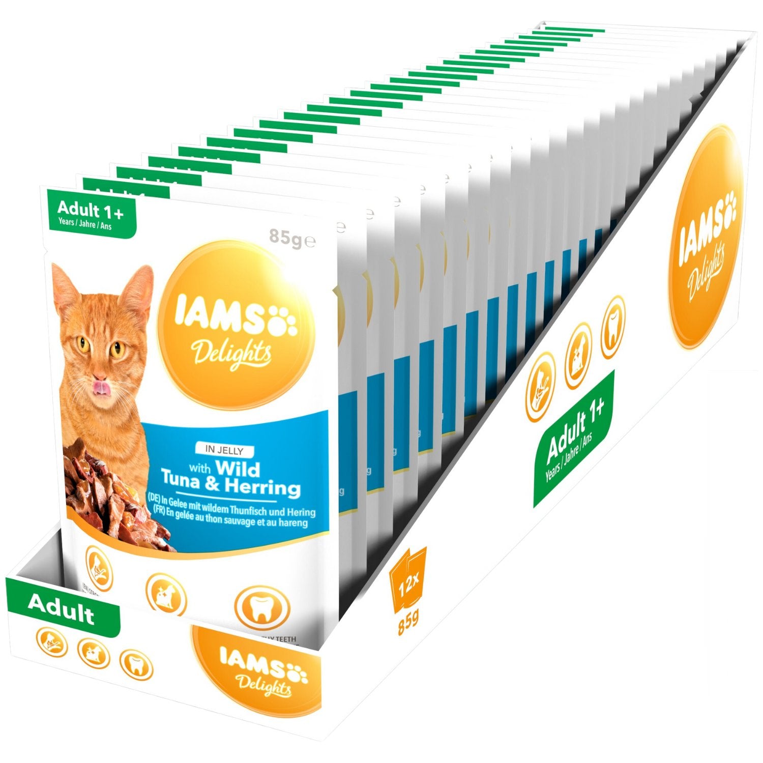 IAMS Katzenfutter Thunfisch & Hering in Gelee – Adult, 12x85g