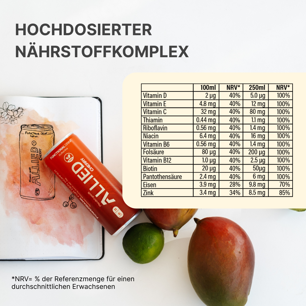Allied Vitamin Getränk Cherry - Vegan & Zuckerfrei, 250ml