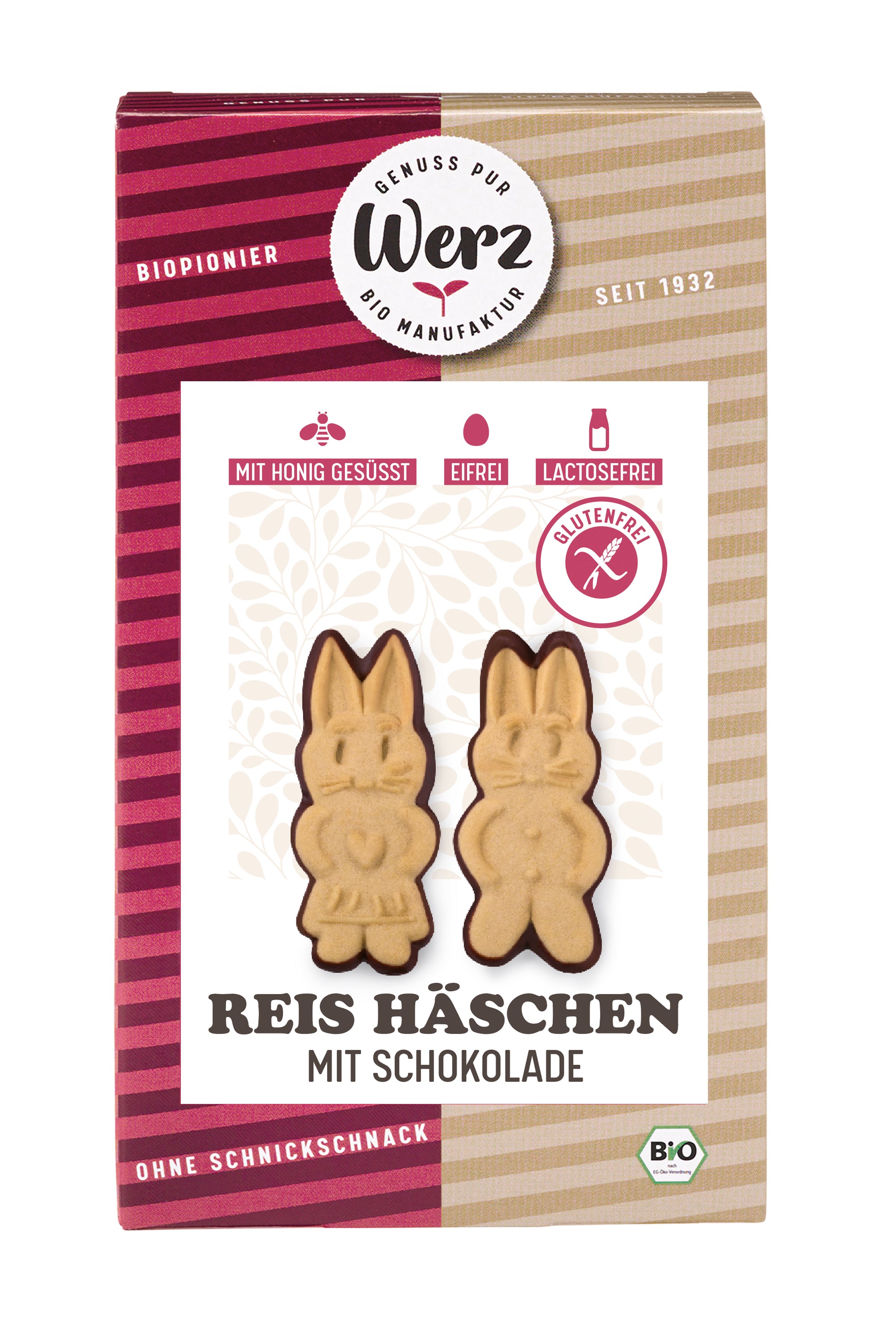 Werz Reis Häschen mit Schokolade - glutenfreie Vollkornkekse, 125g