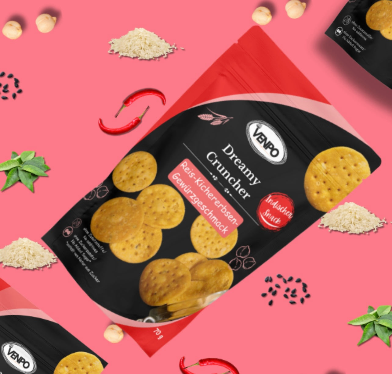 Venpo Dreamy Cruncher Reis-Kichererbsen-Gewürzgeschmack, 70g