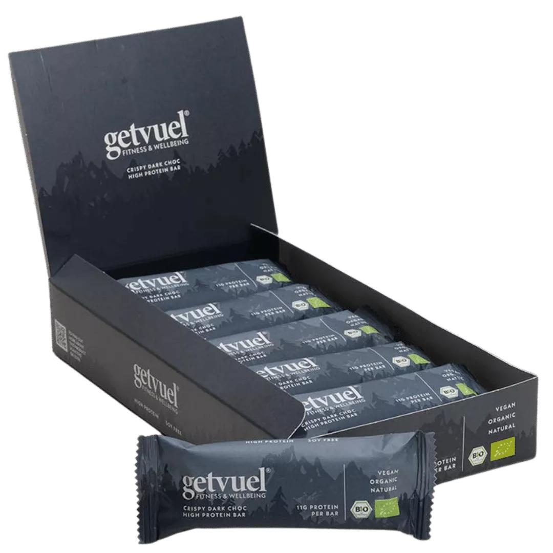 getvuel Crispy Dark Choc High Protein Riegel Bio & Vegan, 12x50 g
