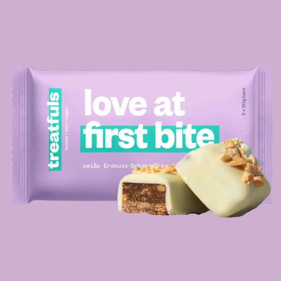 Treatfuls - Love at First Bite - Weiße Erdnuss-Schoko-Riegel - Vegan & Bio, 40g