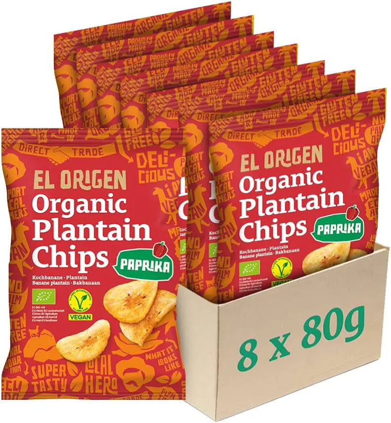 el Origen Bio Kochbananen Chips mit Paprika - Bio & Vegan, 8x80g
