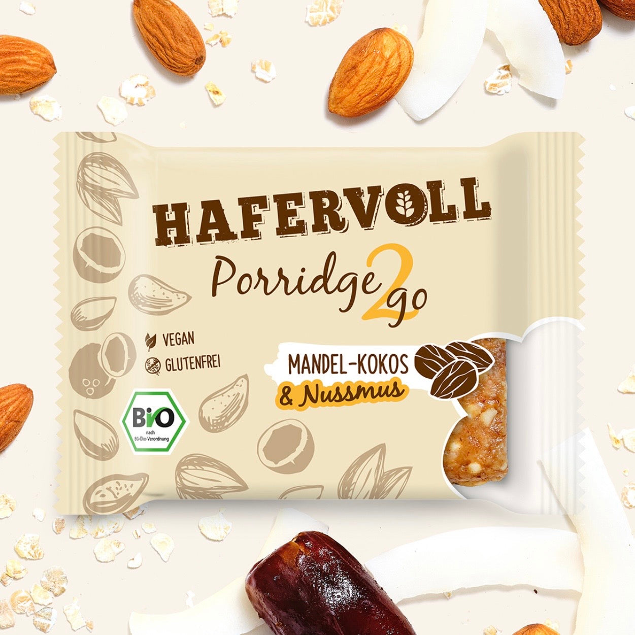 Hafervoll Porridge2Go Mandel - Bio & Vegan, 55 g