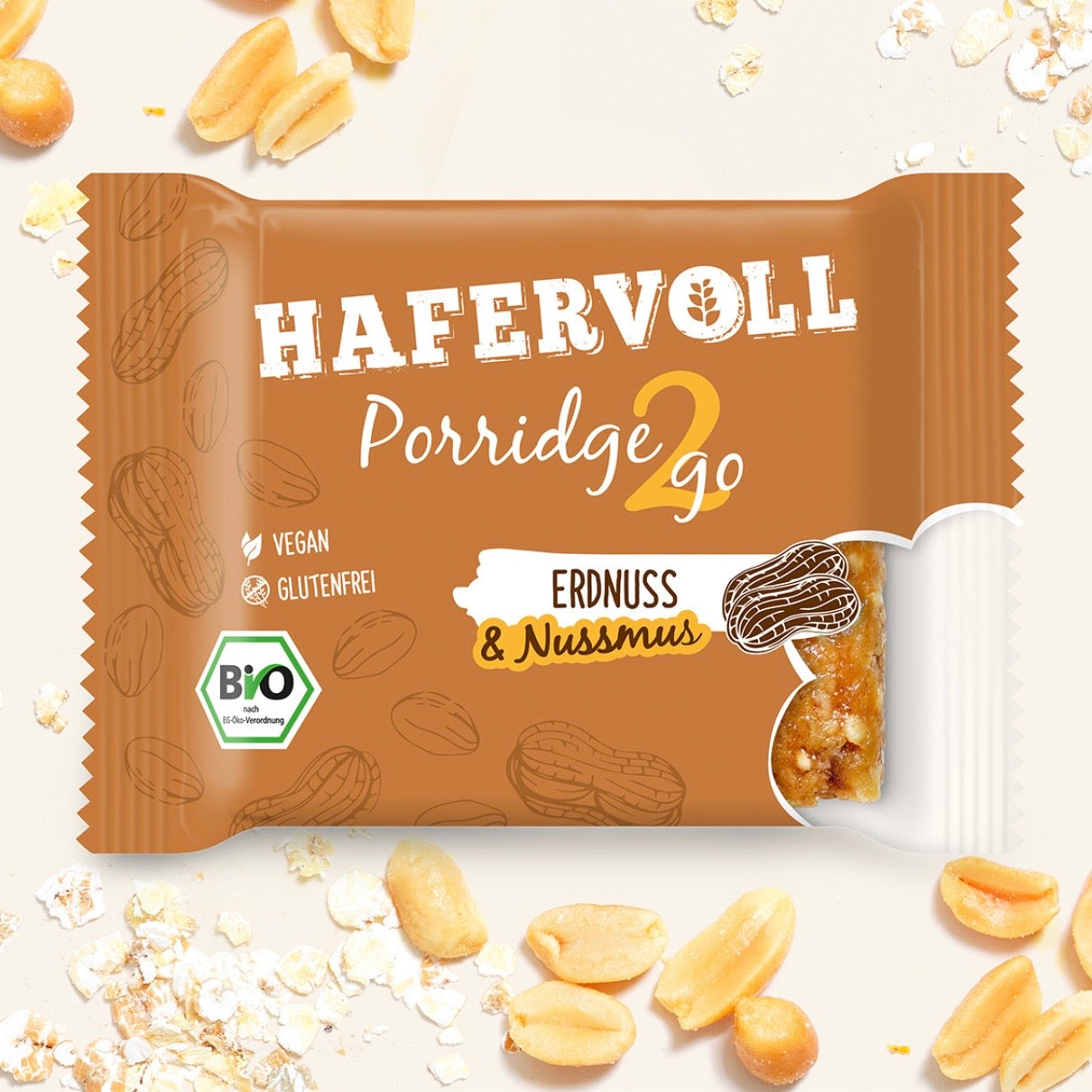Hafervoll Porridge2Go Erdnuss - Bio & Vegan, 55 g