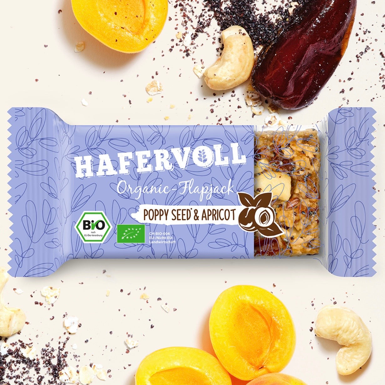 Hafervoll Poppy Seed & Apricot Flapjack - Bio & Palmölfrei, 60 g