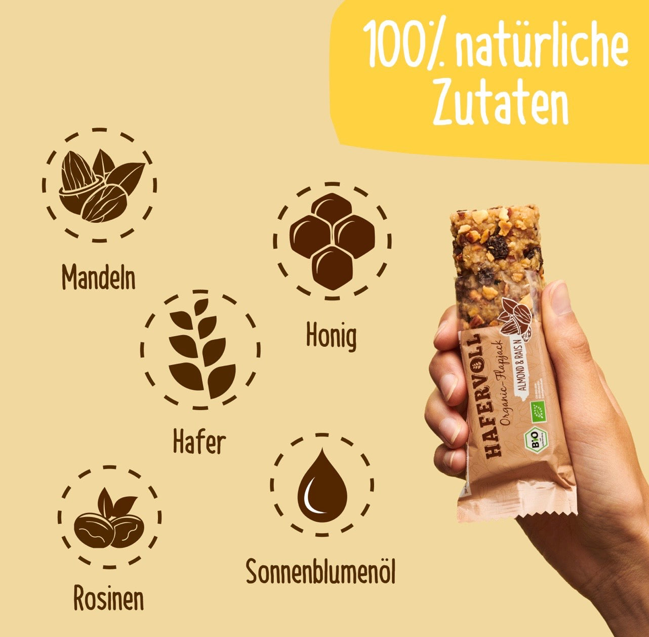 Hafervoll Almond & Raisin Flapjack - Bio & Palmölfrei, 60 g
