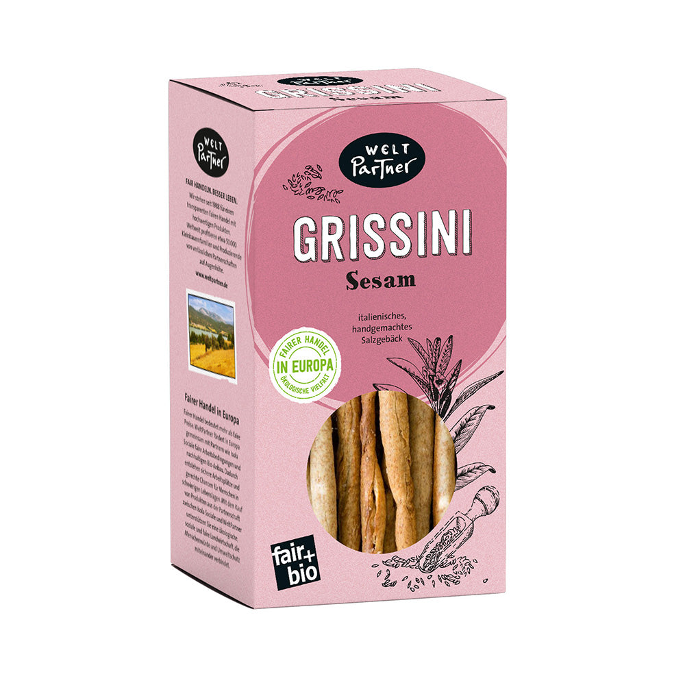 WeltPartner Grissini - Italienisches Salzgebäck mit Sesam - Bio & Vegan, 175g