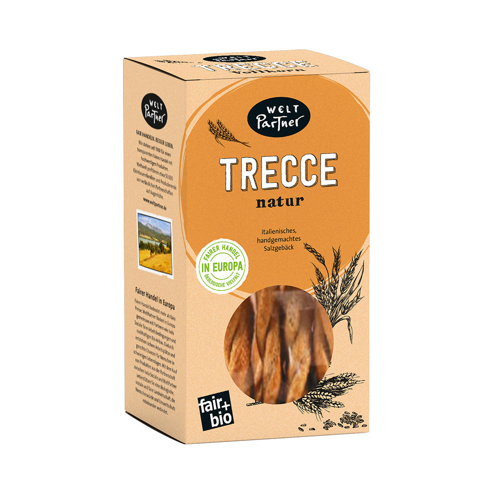 WeltPartner Trecce - Italienisches Salzgebäck aus Vollkornmehl - Vegan & Bio, 175g