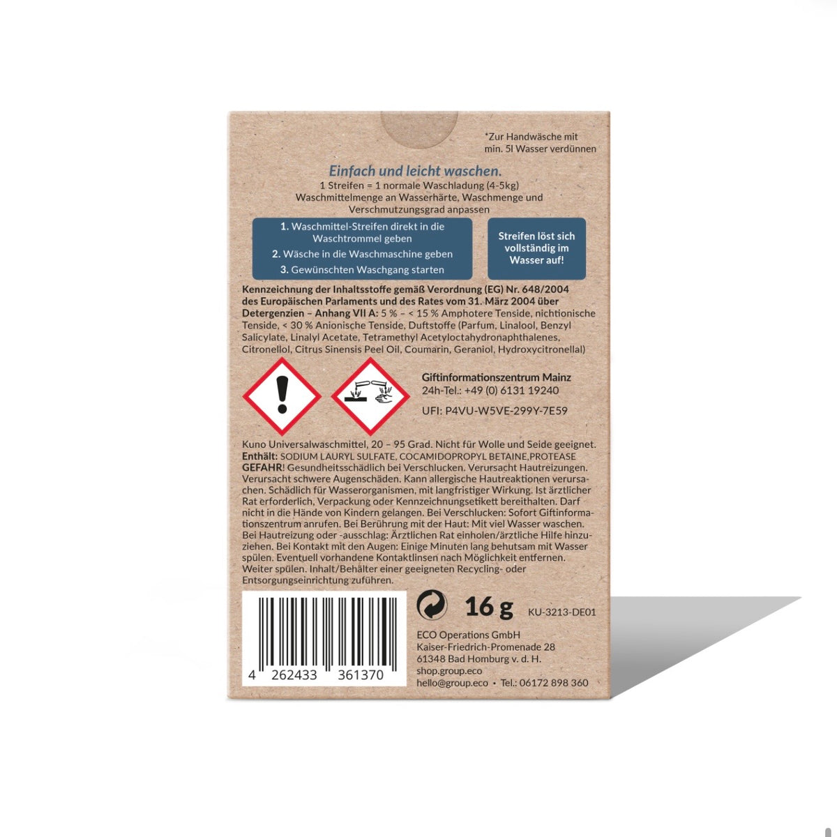 Kuno Universal Waschmittel Blätter, 8 Waschladungen - 16g