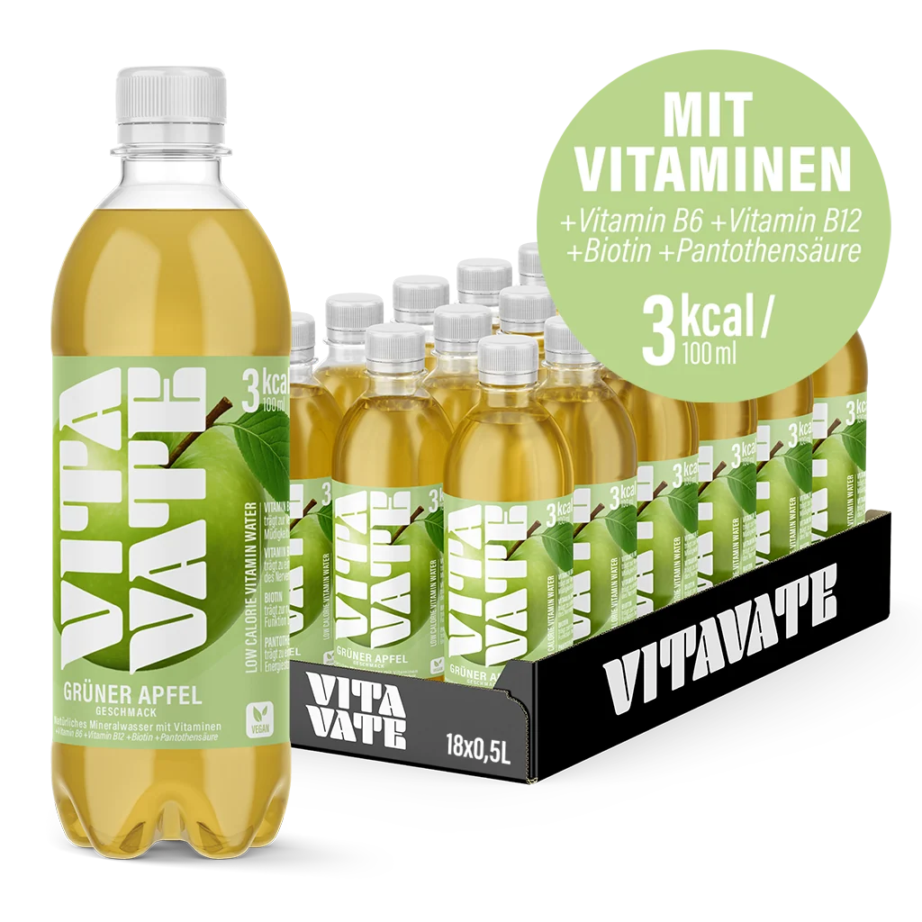 VitaVate, Vitaminwasser Grüner Apfel - Vegan & Mit B12, 500ml