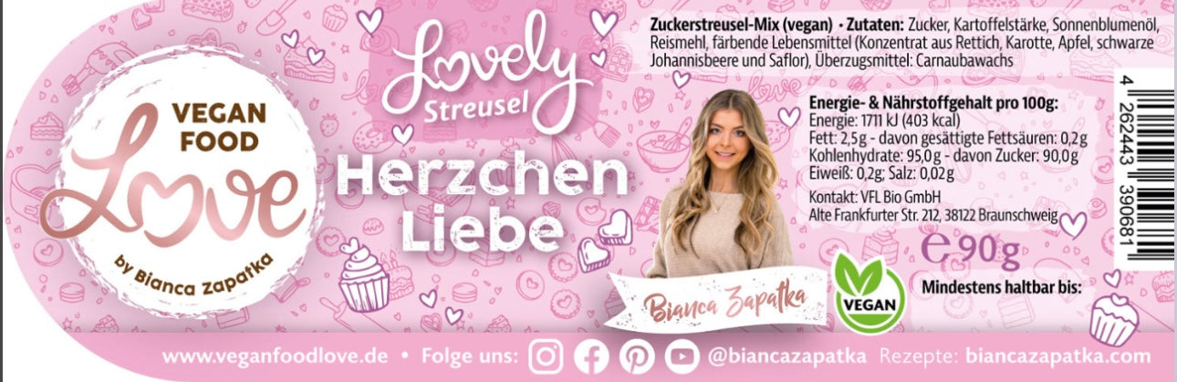 VFL Herzchen Liebe rot/rosa Zuckerstreusel 90g