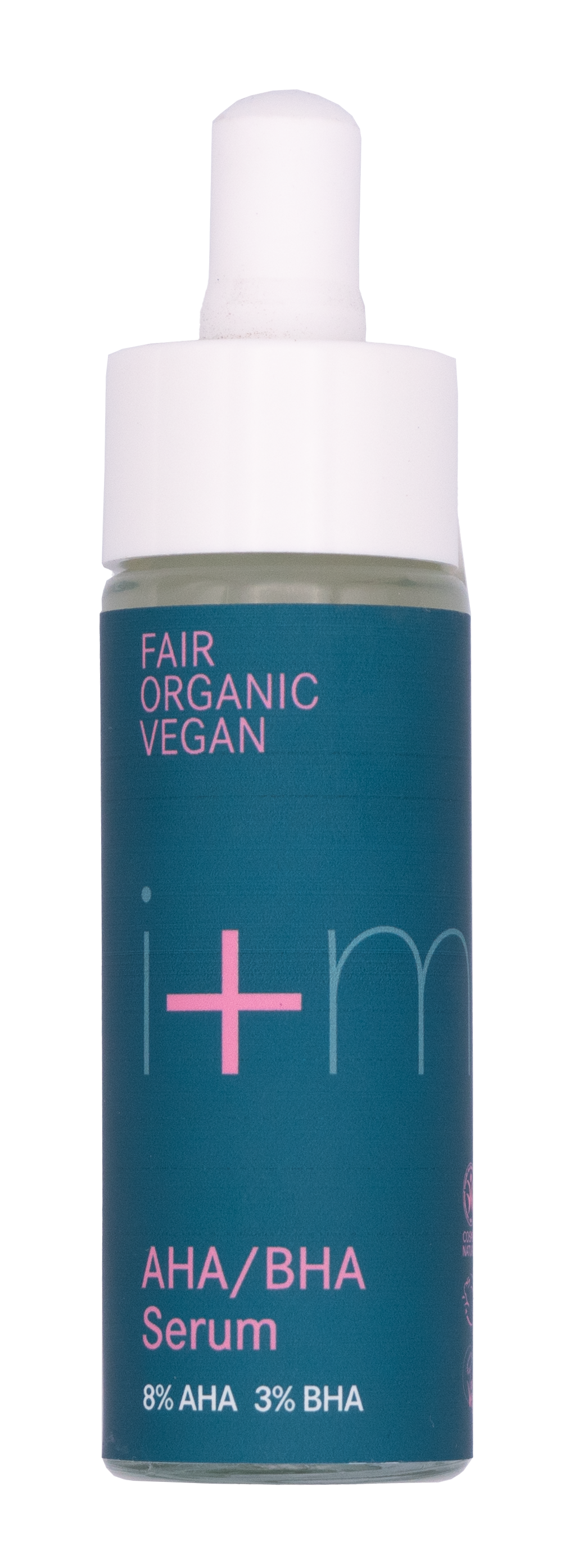 Entdecken Sie das AHA/BHA Serum von i+m Naturkosmetik, hergestellt mit natürlichen Inhaltsstoffen. Dieses faire, biologische und vegane Produkt enthält 8 % AHA und 3 % BHA für ein verjüngendes Hautpflegeerlebnis.