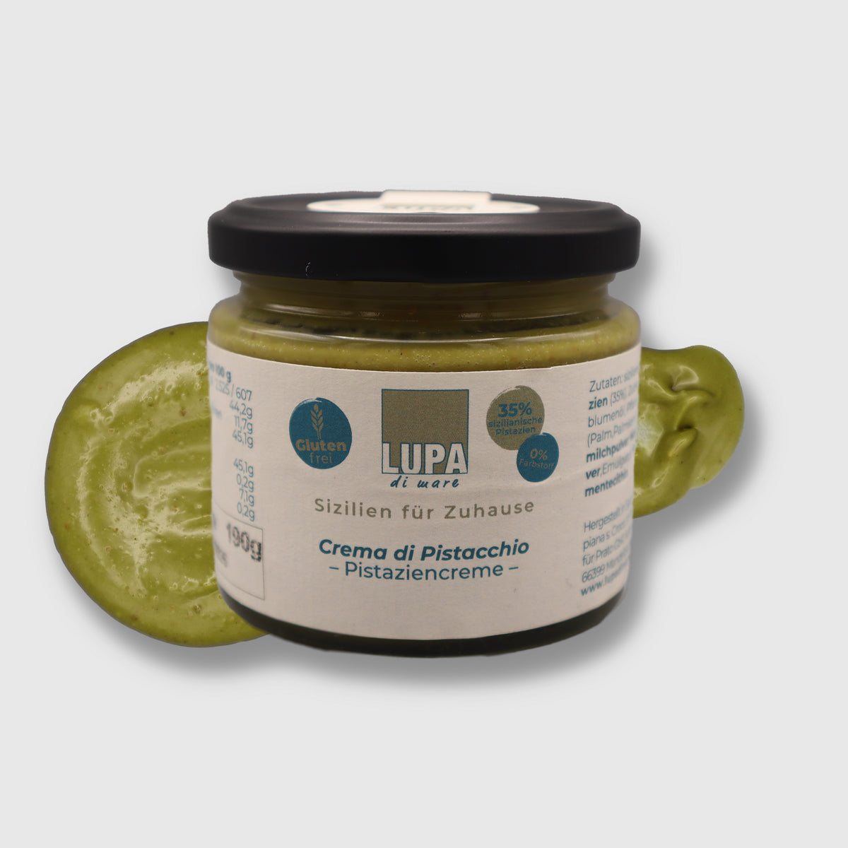 Lupa Di Mare Crema di pistacchio – Pistaziencreme - Glutenfrei & Ohne Farbstoffe, 190g