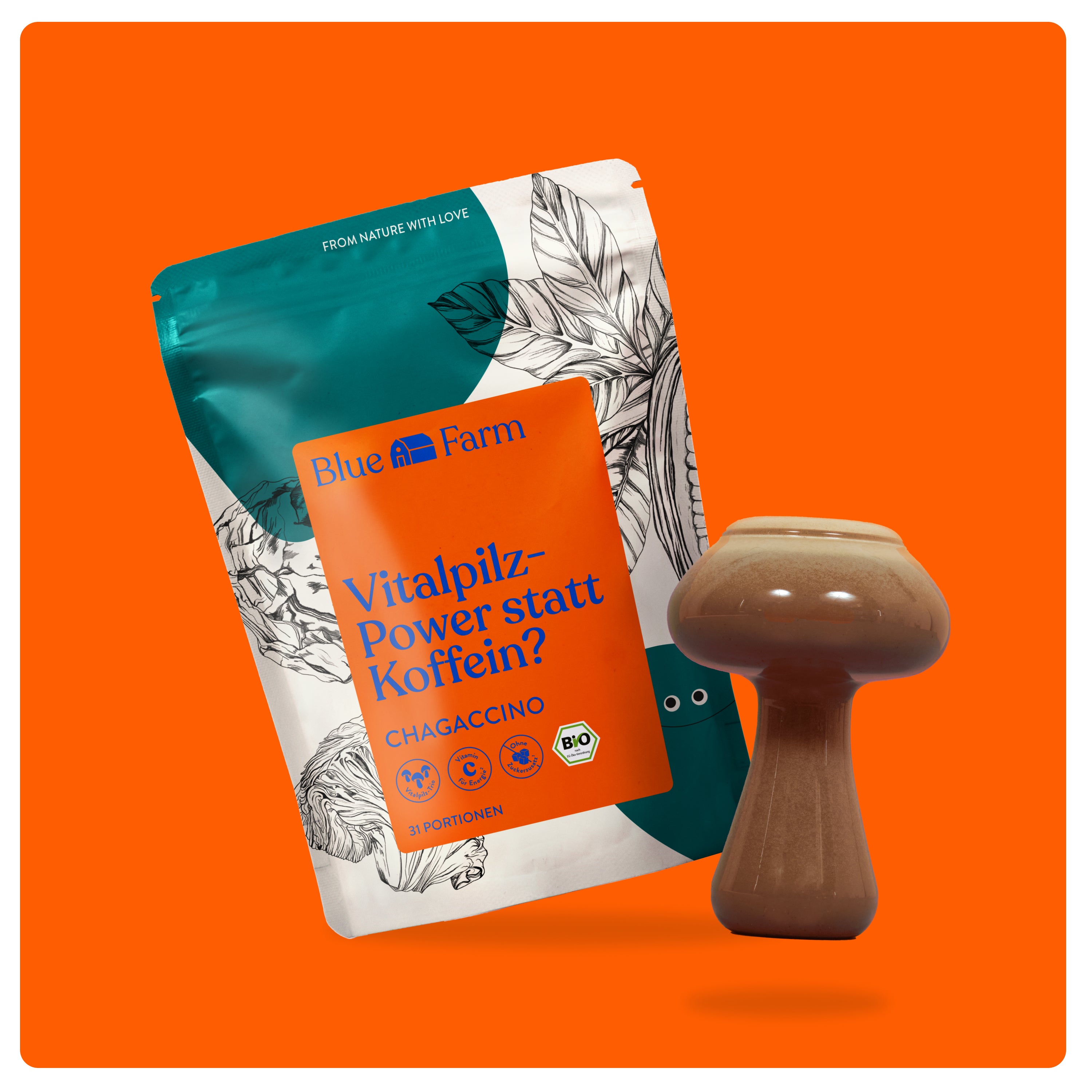 BlueFarm Chagaccino - Vitalpilz - Power, statt Koffein? Bio&Vegan, 375g