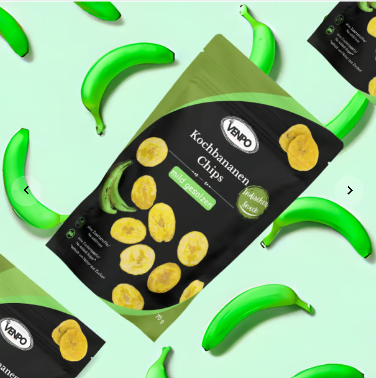 Venpo Kochbananen Chips mit Kurkuma & Salz, 70g
