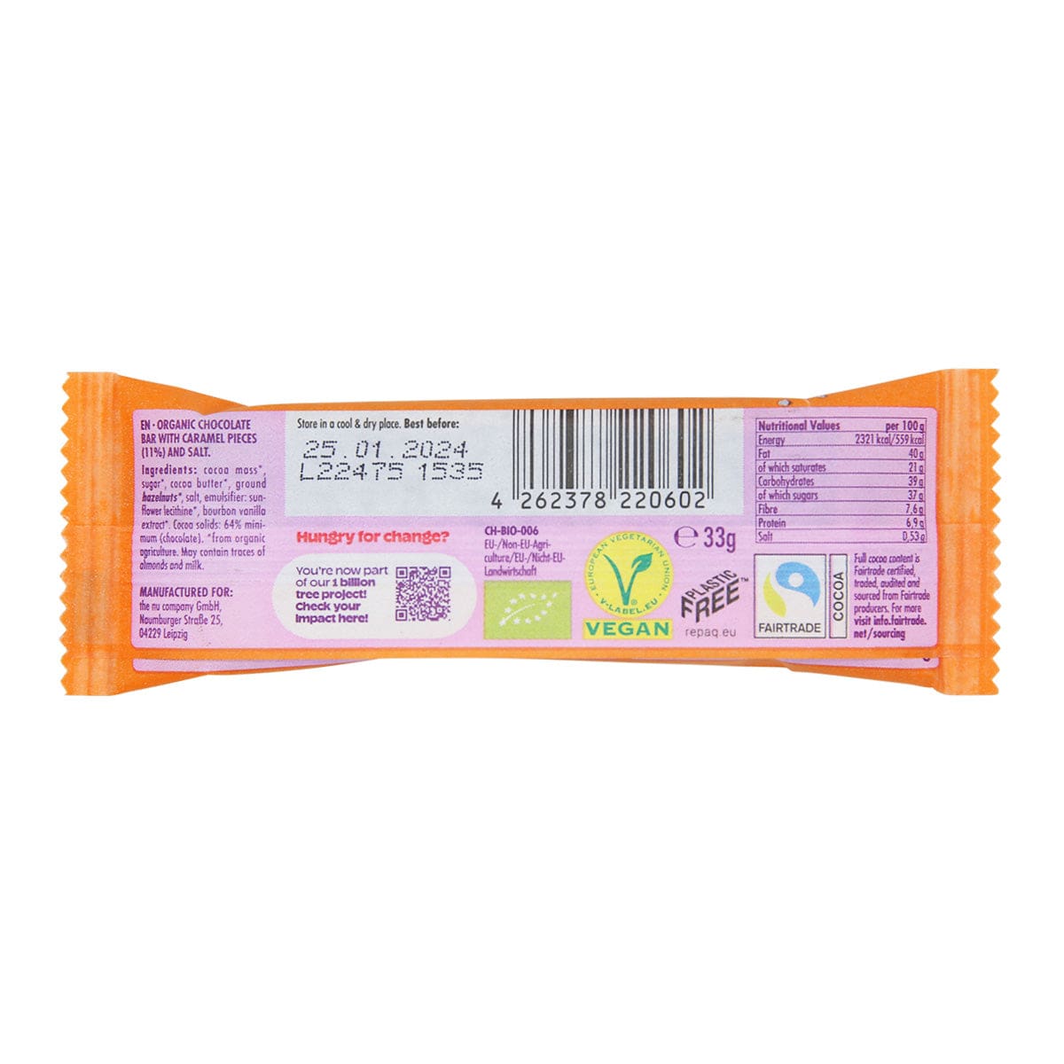 Nucao Bio Schokoriegel Salted Caramel, 33g