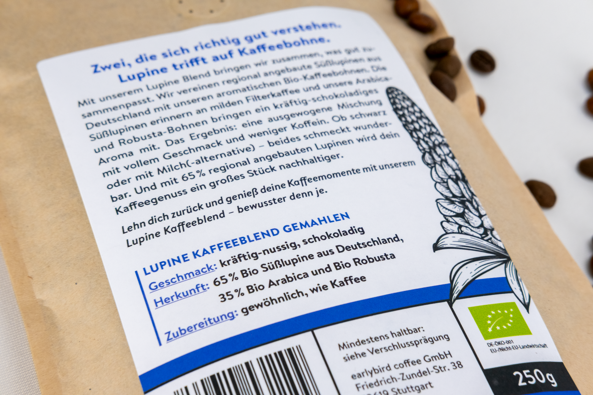 Earlybird coffee Bio Lupine Kaffeeblend gemahlen, 250 g