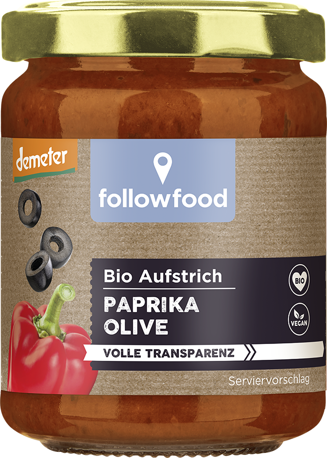 Followfood Bio demeter Aufstrich Paprika Olive, 120g