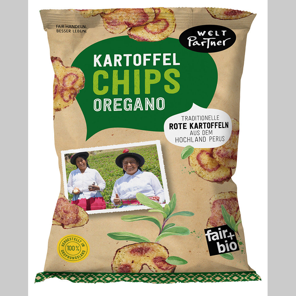 WeltPartner Bio Rote Kartoffelchips mit Oregano, Vegan & Glutenfrei, 100g