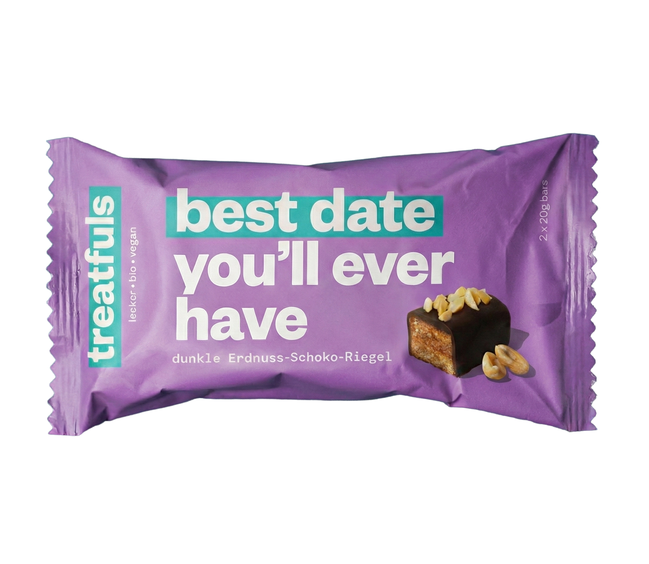 Treatfuls - Best Date You'll Ever Have - Dunkle Erdnuss-Schoko-Riegel - Vegan & Bio, 20x40g