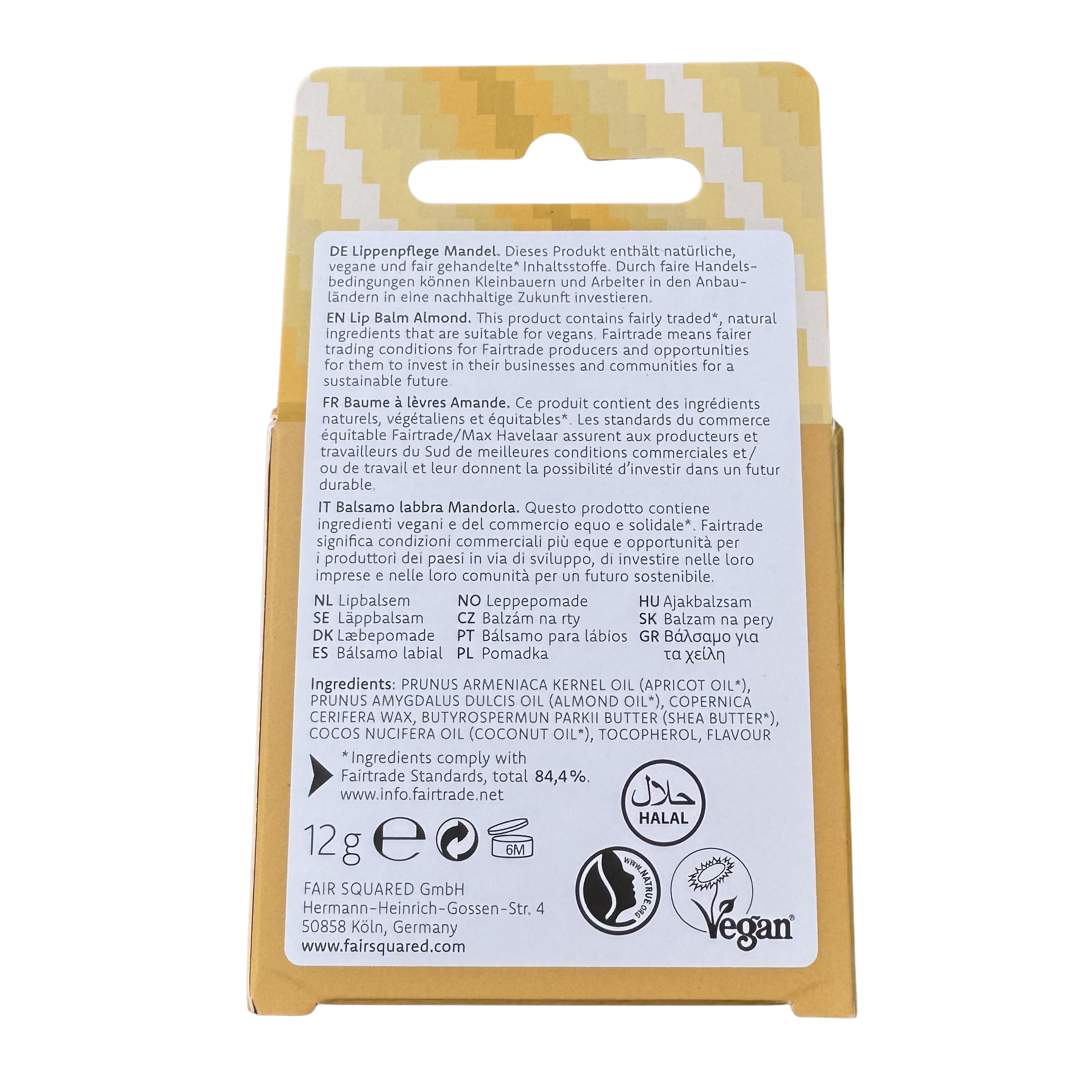 FAIR SQUARED Lip Balm Almond - Vegan & Halal, 12 gr