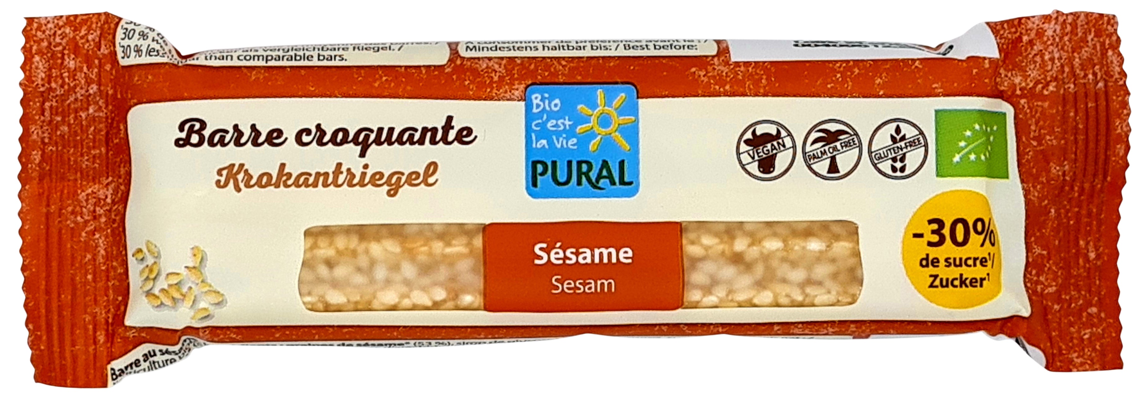 Pural Sesam Krokantriegel 30% weniger Zucker, 24x35g