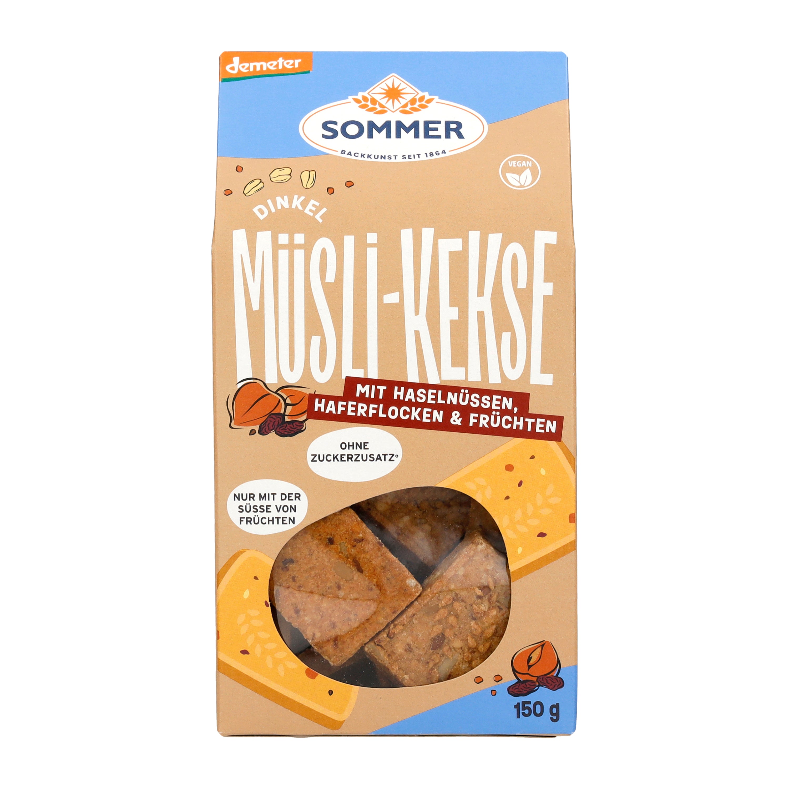 Sommer Dinkel Müsli-Kekse - Haselnüsse, Haferflocken & Früchte - Vegan & Bio, 150g