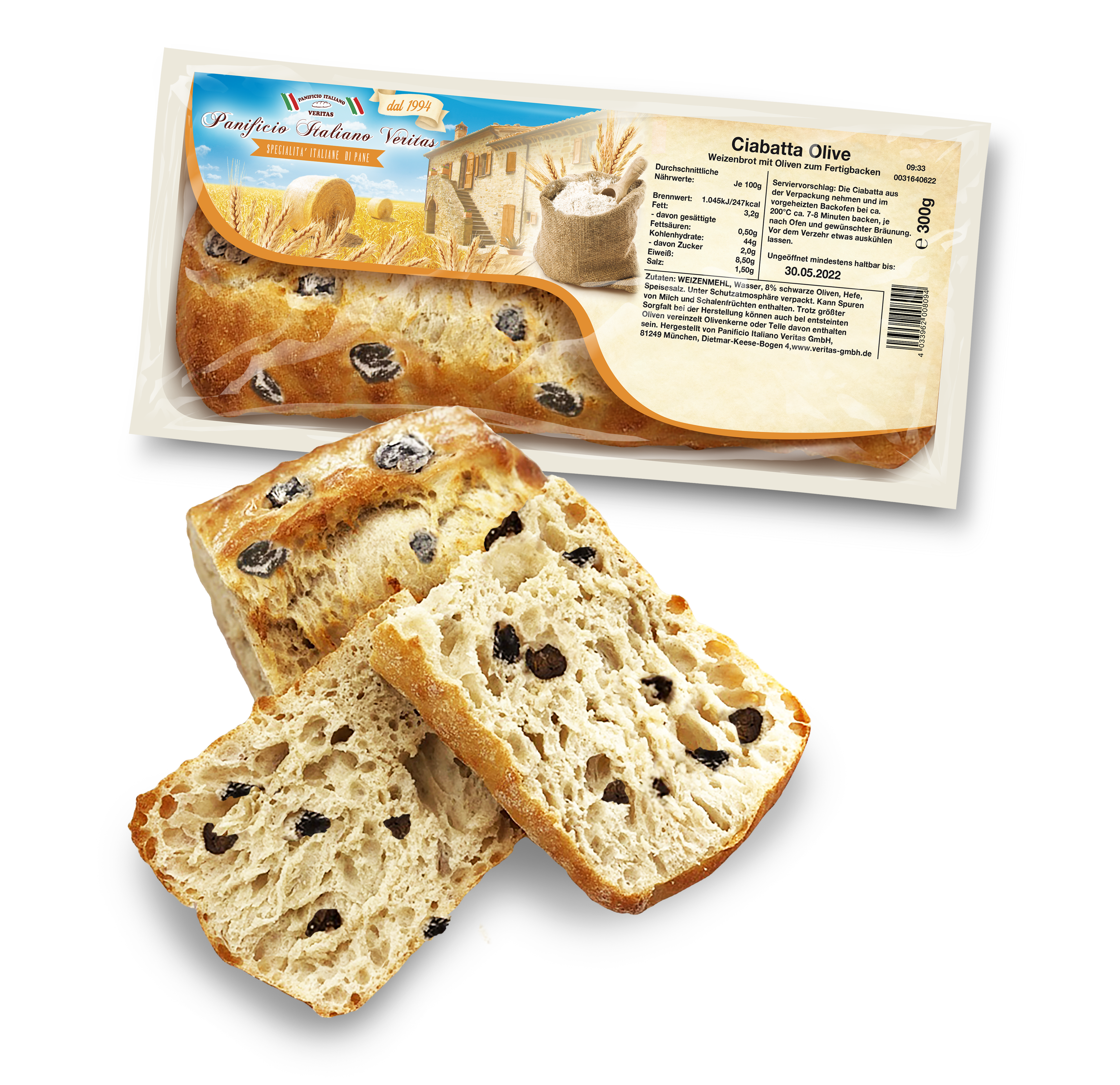 Panificio Italiano Veritas - Ciabatta Olive, 300g
