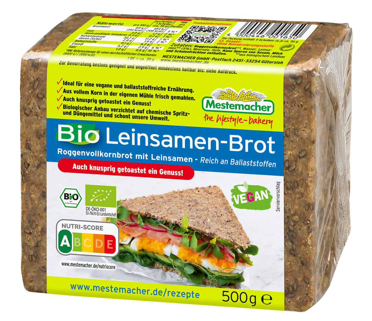 Mestemacher Leinsamenbrot - Vegan & Bio, 500g