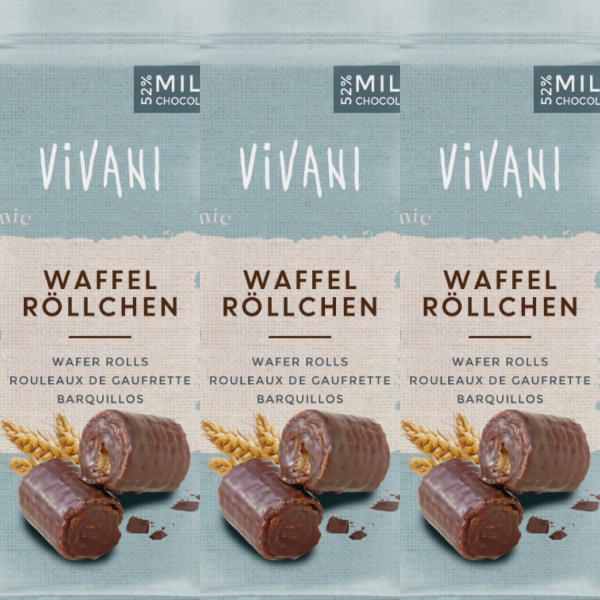 Vivani Waffelröllchen mit Vollmilch Schokolade, 6x125g