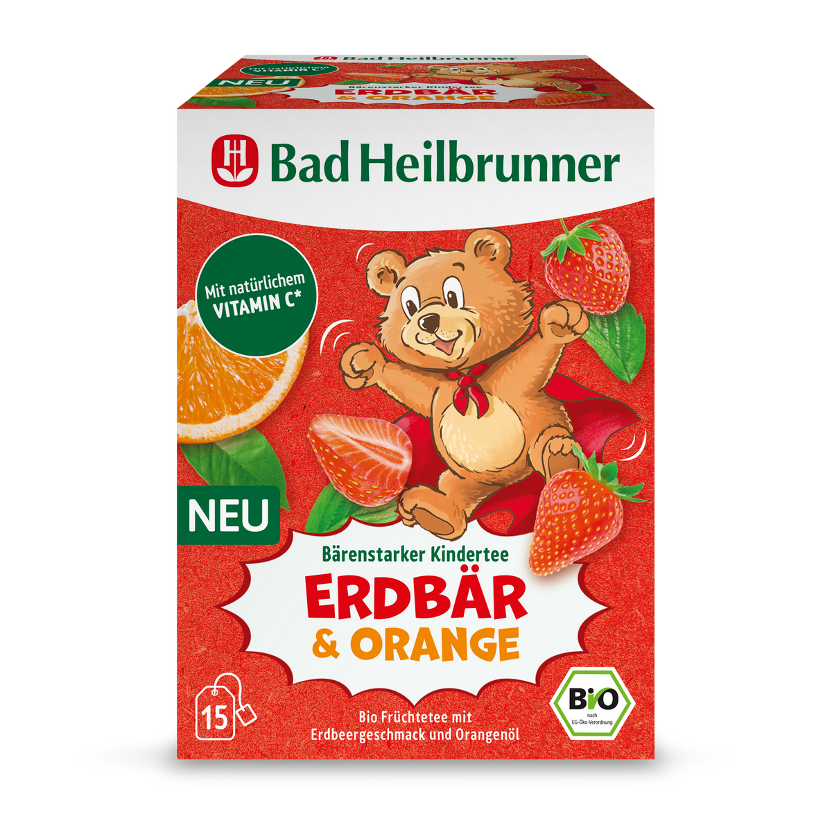Bad Heilbrunner - Bärenstarker Kindertee Erdbär & Orange - Vegan & Bio, 15 Filterbeutel
