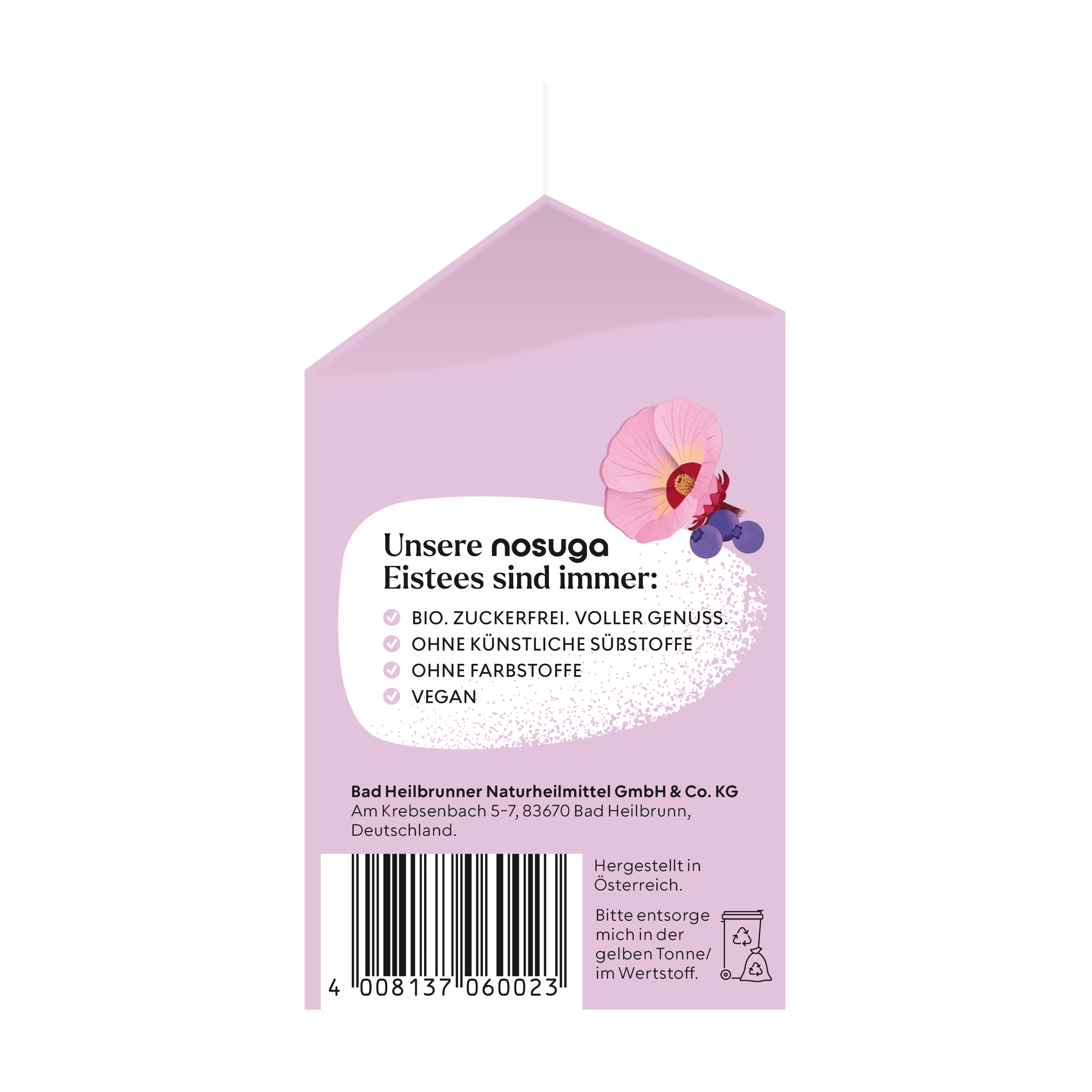 nosuga, Bio Eistee Hibiskusblüte & Heidelbeere, 500 ml