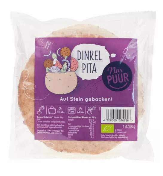nur puur Dinkel Pita - Vegan & Bio, 260g