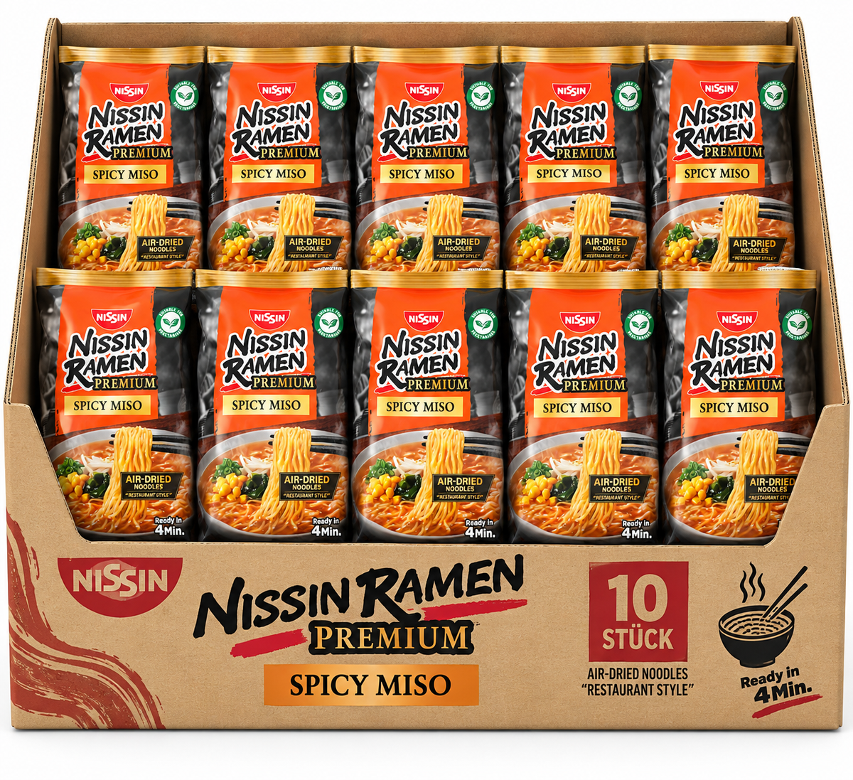 Nissin Ramen Premium Spicy Miso - Vegetarisch, 10x90,7g